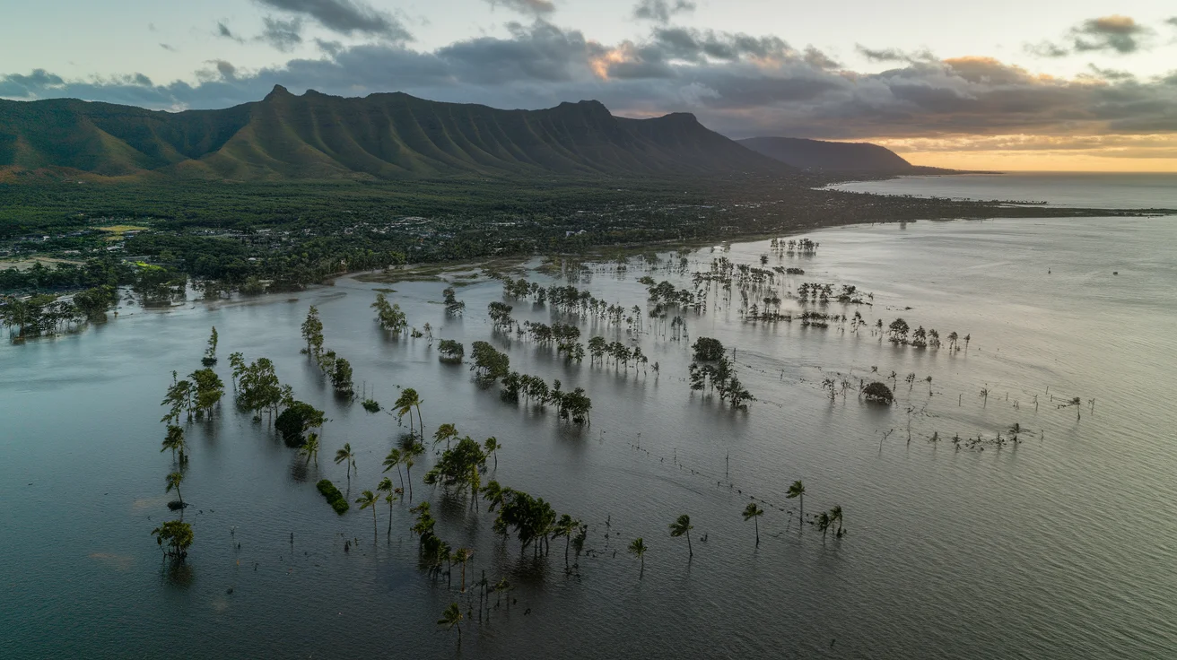 Drone Footage Captures Flooding on Oahu's North Shore from Second Kona Low Storm