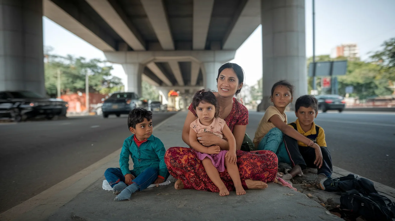 Homeless Mother in Delhi Protects Children Amid Street Life Struggles